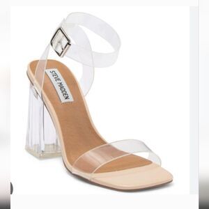 Steve Madden Hundred Clear Plastic Nude Beige Sandals Plastic Heels Size 5 Women